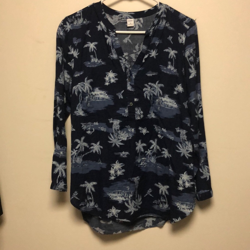 Navy tropical half button up tunic